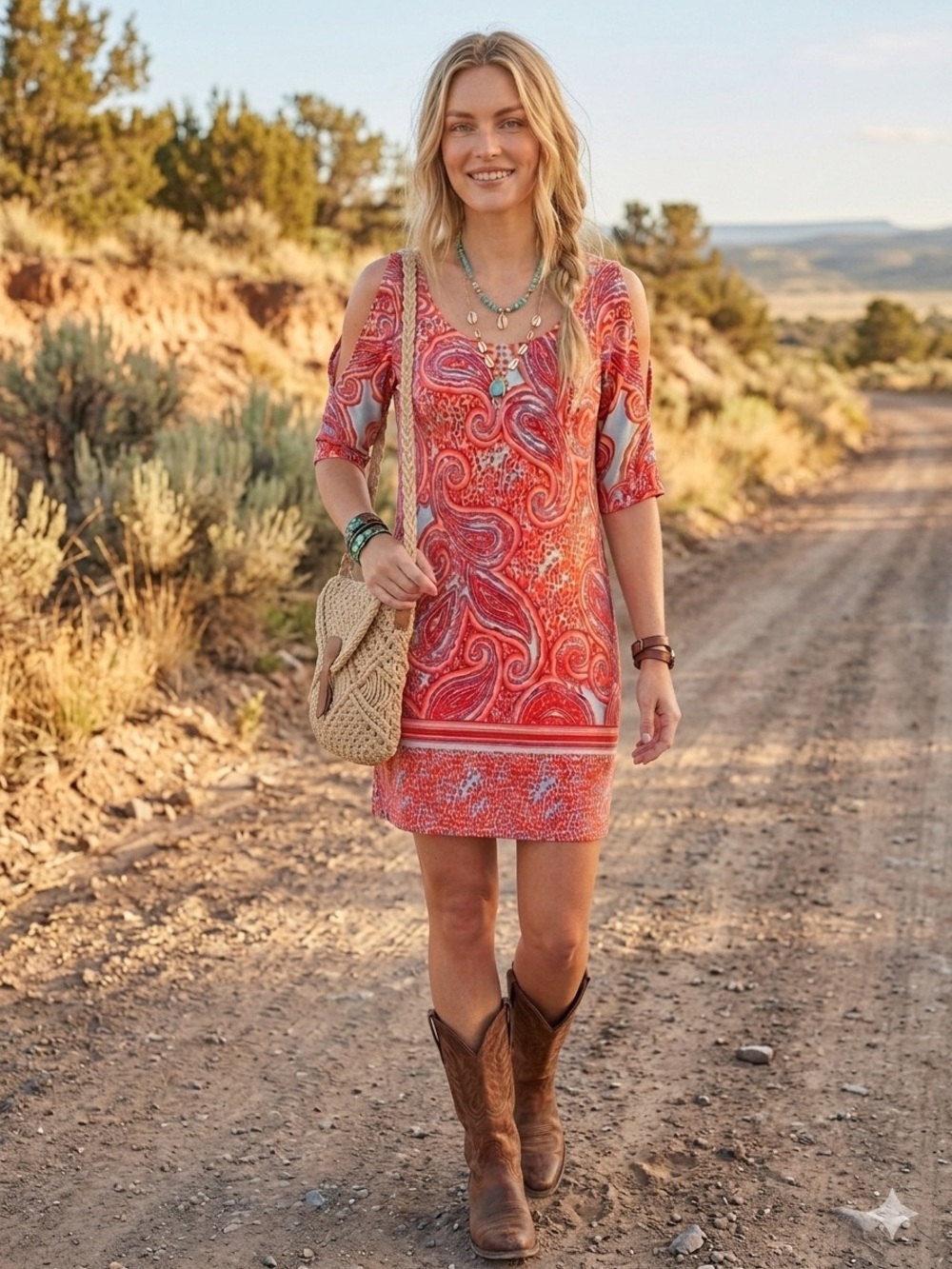 FREE PEOPLE VIBE  Paisley Print Cold Shoulder Dress M ✨ Like New Boutique‎ Boho